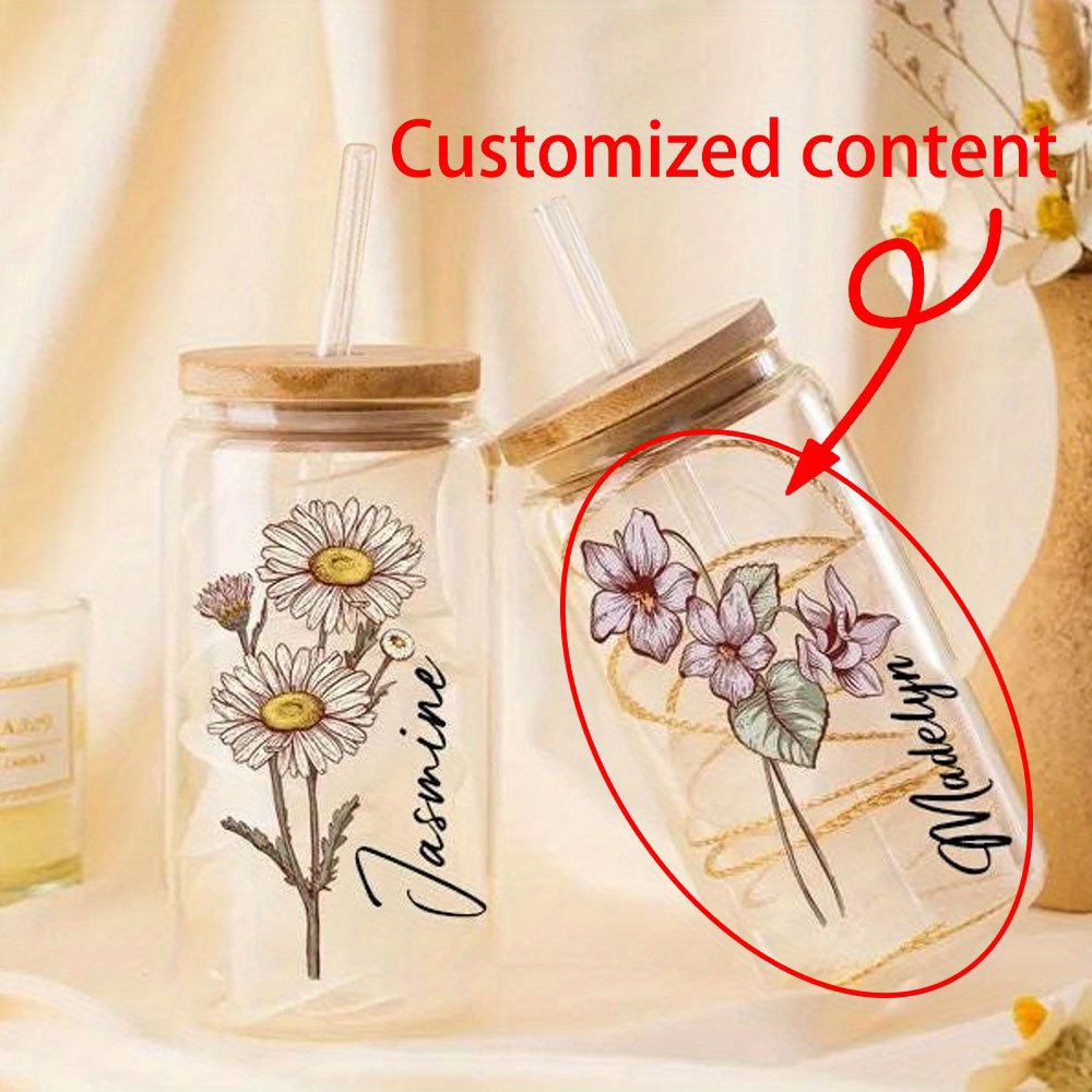 Personalized Floral Daisy Glas - Coffee Equipment With Name ulasan dan harga