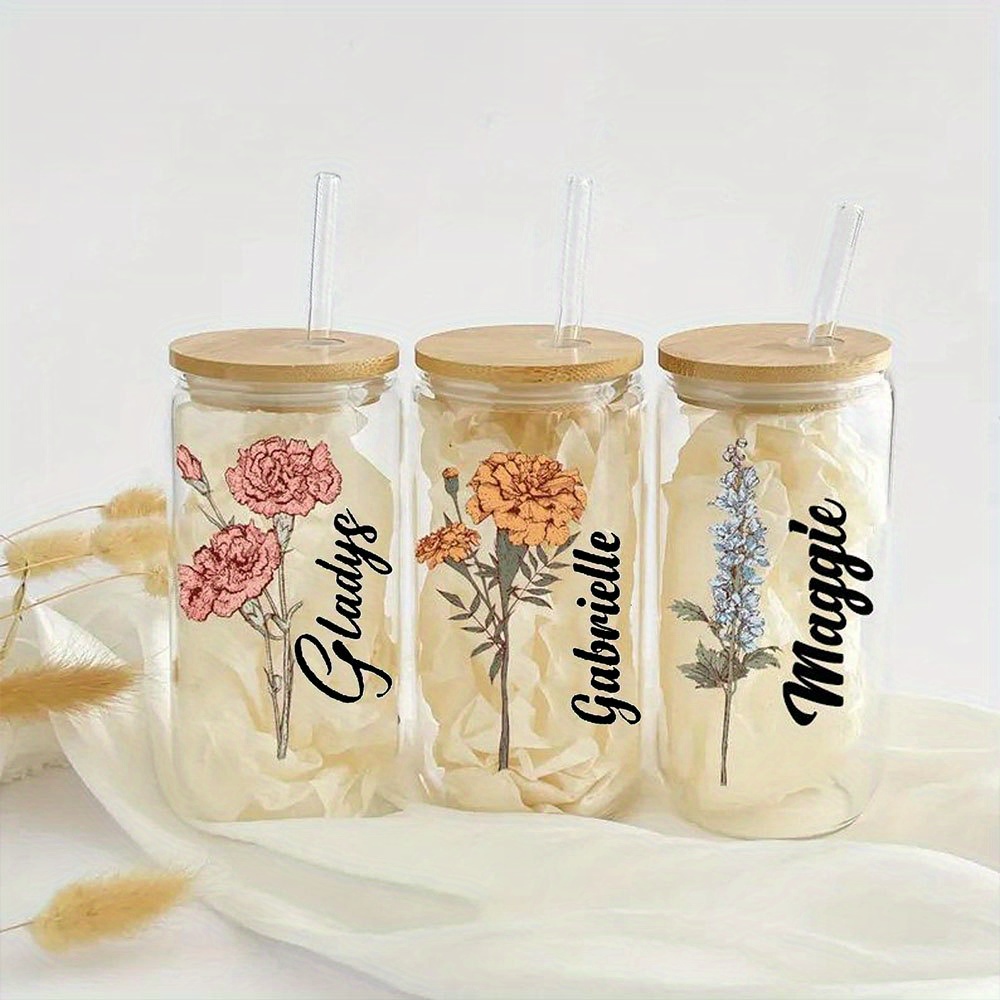 Personalized Floral Daisy Glas - Coffee Equipment With Name ulasan dan harga