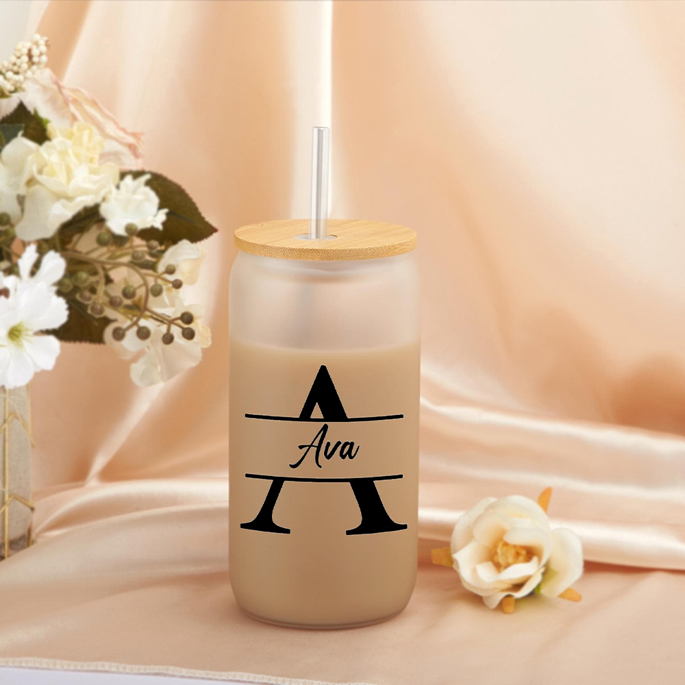 Custom Initial Name Frosted Gl - Coffee Equipment With Name ulasan dan harga